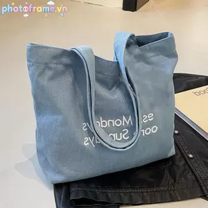 Khung ảnh Túi vải cổ điển Dung tích lớn Một vai Denim Túi Tote đeo vai đơn VN