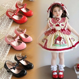 Bé Gái Công Chúa Mary Jane Giày Có Nơ Gothic Trẻ Em Giày Da Chống Trơn Trượt Thấp Gót Tiệc Cưới Trẻ Em Sàn Diễn Giày