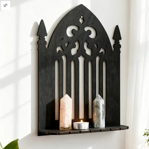 Kệ treo tường bằng gỗ-Gothic Bohemian Kệ treo tường làm bằng tay màu đen đơn giản để trang trí nhà cửa