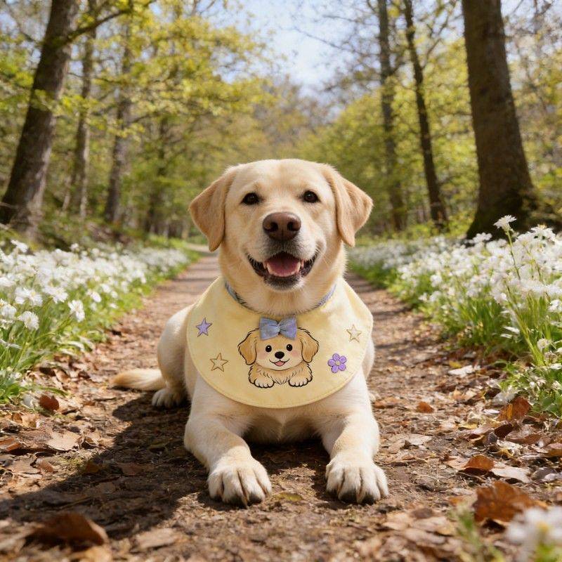 Mùa Xuân Mùa Hè Phong Cách Mới Hoạt Hình Yếm Samoyed Vàng Retriever Chó Mùa Xuân 2026 Thú Cưng Chó Tròn Túi Nước Bọt Khăn Trang Trí