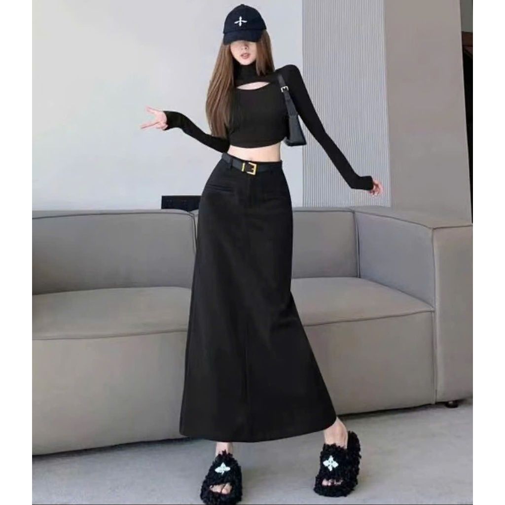 (DEAL MỞ BÁN)Chân váy A phong cách hàn dáng dài 90cm  chất umi co giãn 4 chiều cao cấp CV10B