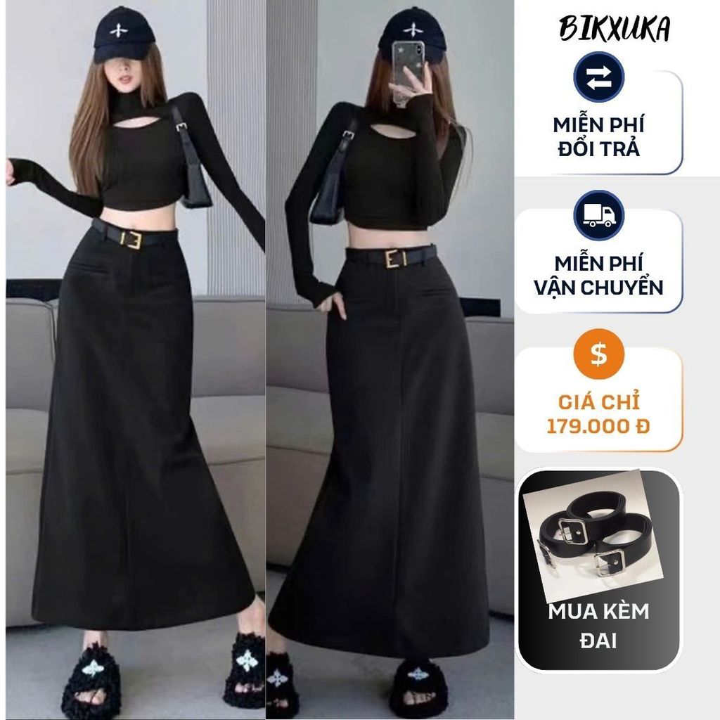 (DEAL MỞ BÁN)Chân váy A phong cách hàn dáng dài 90cm  chất umi co giãn 4 chiều cao cấp CV10B
