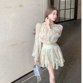 Nữ Phong Cách Mới Hỗ Trợ Kích Thước Lớn Hoa Pháp Cổ Chữ v Dài Tay Đầm Nữ Thu Đông Thiết Kế Nhẹ Nhàng Váy Chữ a Hẹp
