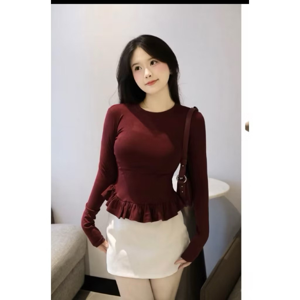 Áo Thun Dài Tay Nữ Ôm Body Phối Viền Bèo Xinh cotton nhuyễn M2509 Kenco clothing