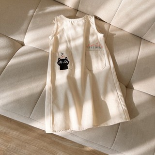 [8-26kg] Váy Sát Nách Thêu Mèo Basic Cho Bé Gái Đi Học Đi Chơi Siêu Xinh ( Chất Linen)