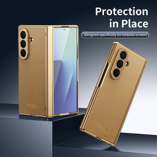 Ốp da bảo vệ bản lề ống kính mạ điện cho Samsung Galaxy Z Fold 7/6/5/4/3, chống sốc, kèm kính cường lực