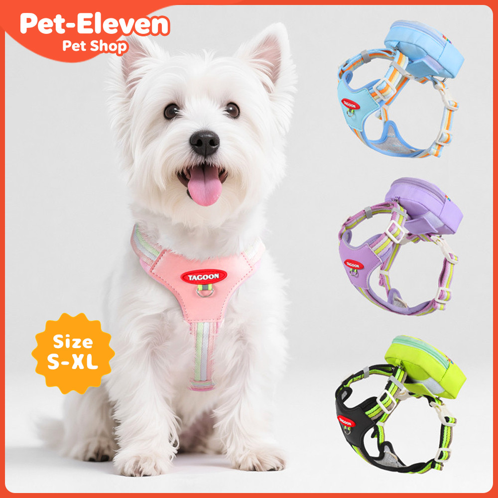 Pet-Eleven Ba lô dắt chó đi chơi, dây đeo ngực thoáng khí, chống thoát, kèm túi đựng túi vệ sinh, phù hợp cho chó nhỏ như Teddy, Pomeranian