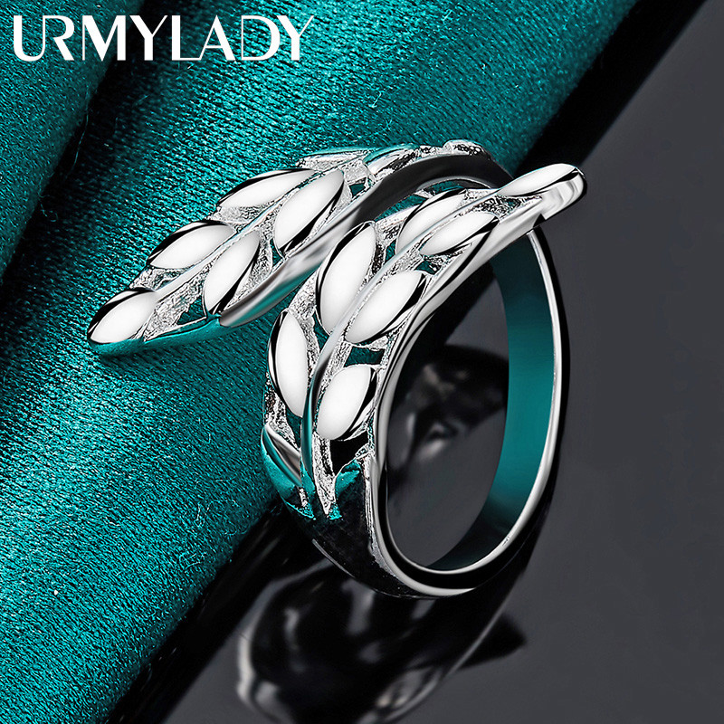 URMYLADY 925 Lá Bạc Mở Nhẫn Nữ Cưới Đính Hôn Thời Trang Quyến Rũ Trang Sức