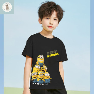Áo thun ngắn tay cho bé trai, in hình hoạt hình Minion một mặt, chất liệu mềm mại và thân thiện với da