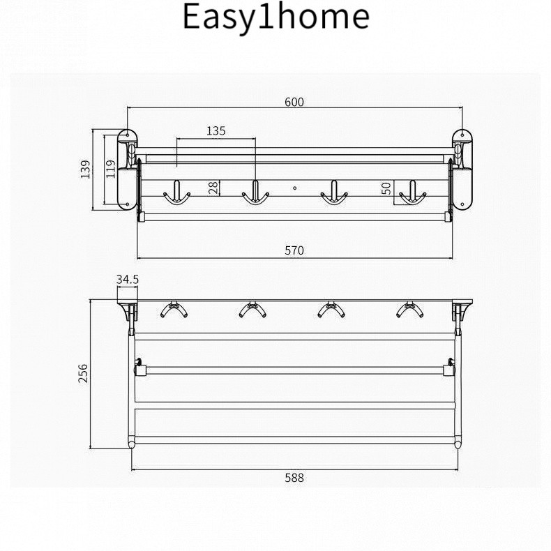 Giá Treo Khăn Tắm Gấp Động TOTO 304 Giá Treo Khăn Dày Bằng Thép Không Gỉ Treo Tường Giá Treo Hai Lớp Mặt Dây Chuyền Phần