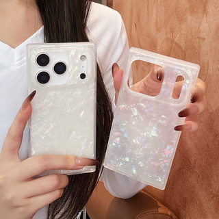 Ốp điện thoại hình vuông họa tiết vỏ sáng bóng thời trang sang trọng cho iPhone 17 16 15 13 14 Pro Max 17PM