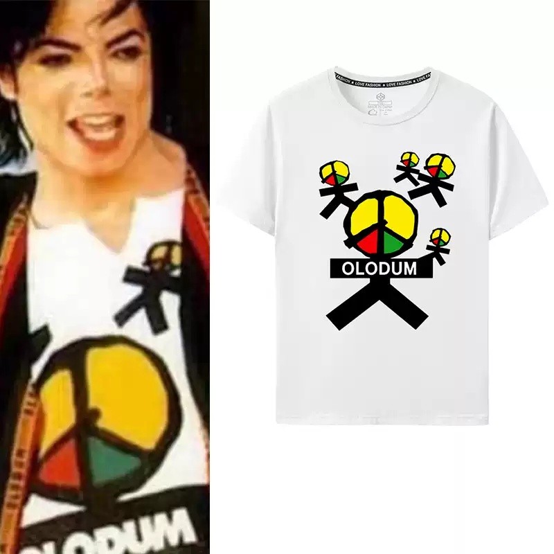 BS1 Michael Jackson lưu niệm Áo thun cotton dày Áo hòa bình và tình yêu OLODUM tay ngắn SB1