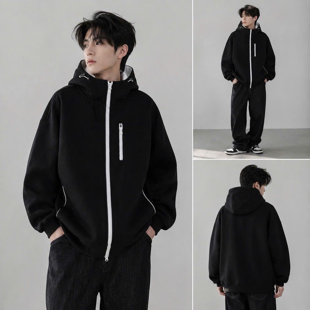 (ÁO DÀY ĐẸP ) Áo Khoác NỈ UNISEX Chống Nắng Phối DÂY KÉO BASIC Có Nón FORM RỘNG CỰC ĐẸP NEWTREND HIYU 66 STORE
