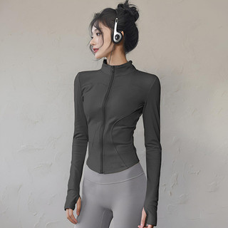 Áo khoác tập Yoga thể dục dài tay đứng cổ dây kéo chạy bộ thể thao