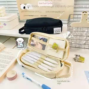 Túi đựng bút chì ITRUMPET, Túi đựng văn phòng phẩm dung tích lớn bằng vải Canvas, Đồ dùng học tập Hộp bút hai lớp