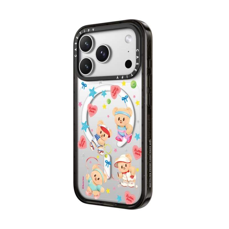 CASECASE X Butterbear at 5Pm Ốp lưng màu đen / xanh da trời / hồng Bộ sưu tập kẹo Fizz Màu sắc rõ ràng cứng từ tính Vỏ tác động cho Apple IPhone 13 14 15 16 17Pro Max Plus Có hộp
