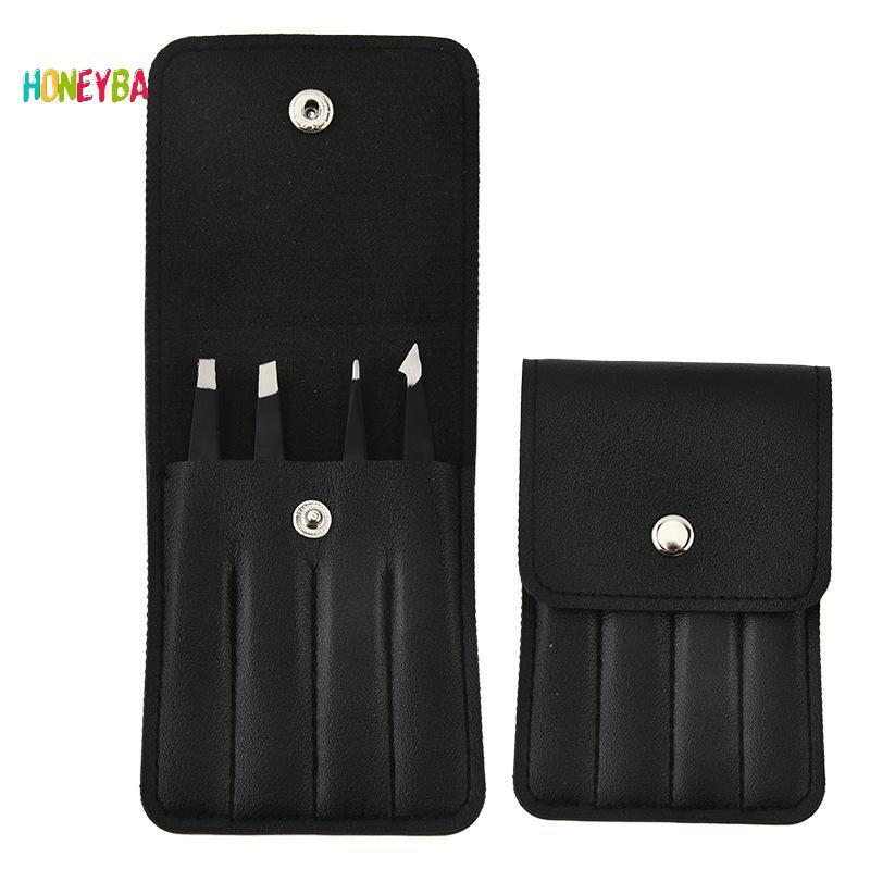 < Honeyba > Nhíp góc bằng thép không gỉ chuyên nghiệp Bộ 4 chiếc để loại bỏ lông mày màu xám Dụng cụ làm đẹp đẹp đẹp