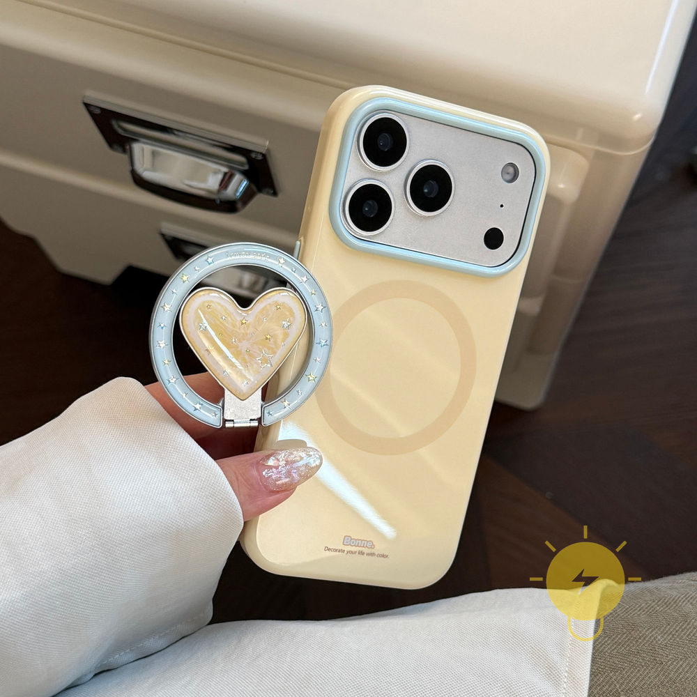 Phone Case For iPhone 17 Pro Max 16 15 14 13 with Griptok TPU Magnetic Heart with Griptok Gilding Aesthetic Korean Cute