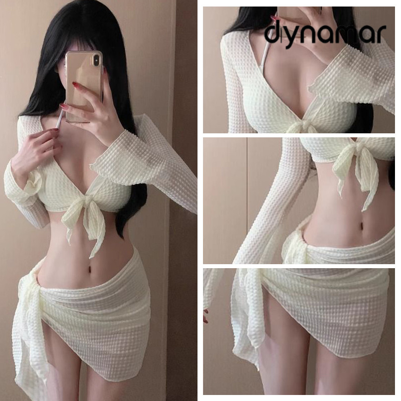 【dynamar】Hàng Có Sẵn-Bộ Bikini Gợi Cảm Phong Cách Hàn Set Bikini 4 Mảnh Thời Trang Đi Biển Áo Bơi Nữ