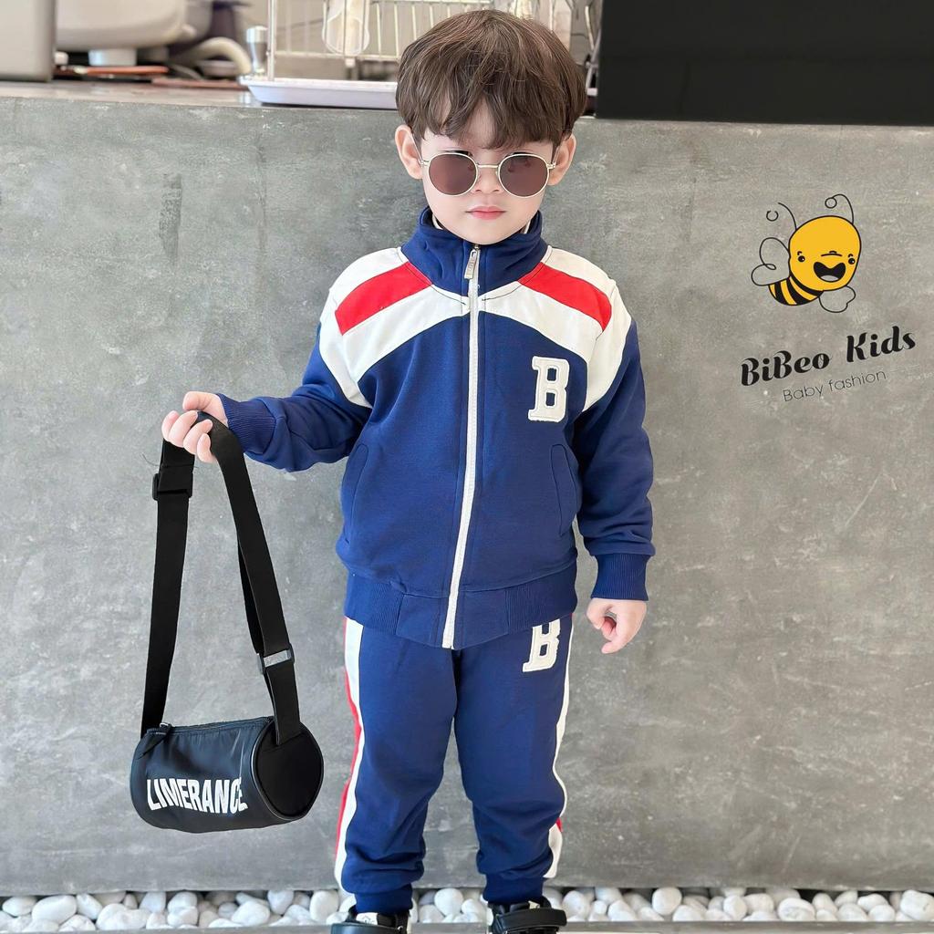[3-7 TUỔI] Bộ quần áo thể thao Khóa kéo Thêu B  cho bé trai, Bộ quần áo thu đông cao cấp. hàng QC xịn xò