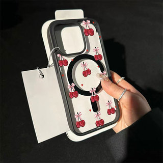Ốp bảo vệ iPhone họa tiết anh đào sạc từ tính chống trầy xước - iP 7/8/X/XS/11/12/13/14/15/16/17/Plus/Pro/Max/Air