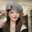 PNPIA- Retro Bật Lên Vành Nút Kẻ Sọc Mây Mũ Dành Cho Nữ Mùa Xuân Và Trắng Kẻ Sọc Beret Hình Bát Giác Mũ Họa Sĩ Văn Học