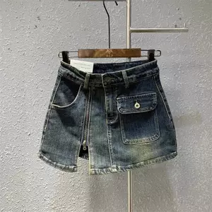 Thiết kế khe dây kéo mùa hè Eo cao ôm hơn Nhìn cổ điển Hot Girl Denim Váy ngắn hông