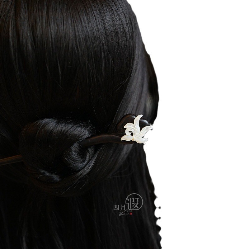 WHX-White Shell Orchid Ebony Kẹp tóc đơn giản đeo hàng ngày
