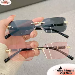 Kính râm không khung NORDICLIFE, Kính râm hình chữ nhật không vành bảo vệ Y2K UV400, Kính mắt cổ điển dành cho nữ và nam giới