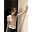 American Retro Hot Girl Style Giả hai mảnh Khâu cổ tròn ngắn tay Áo thun nữ thiết kế Niche Slimer Look Casual Top