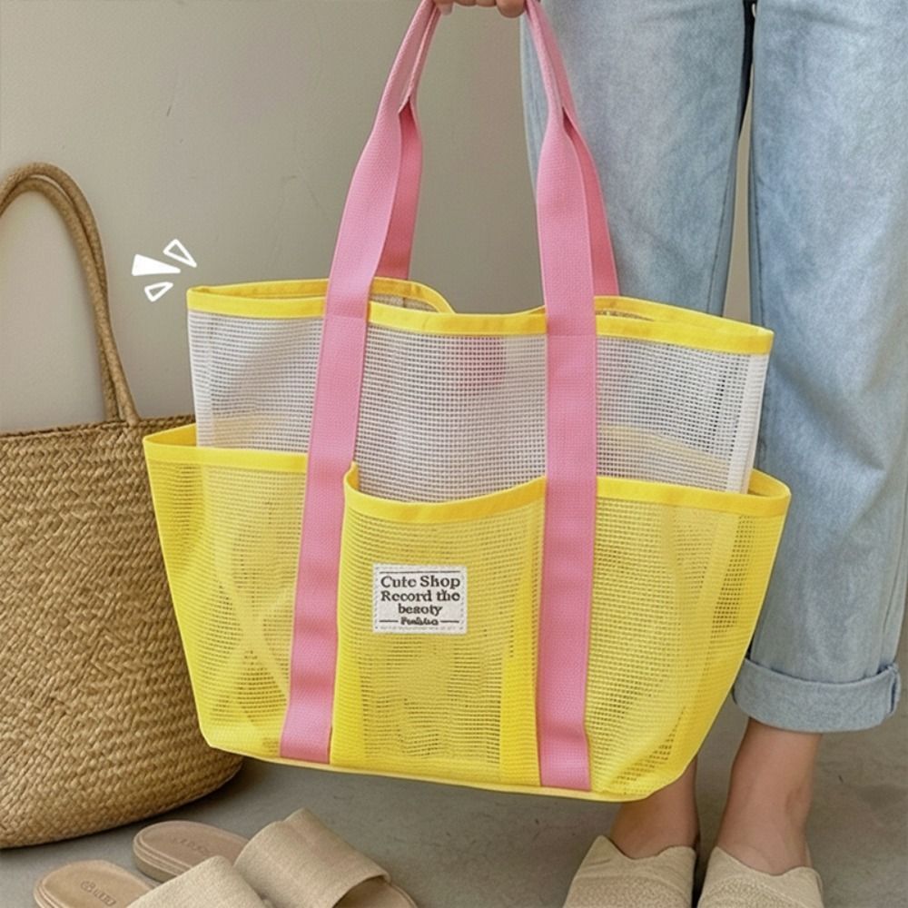 Túi Tote Lưới HOBBYIN, Túi Đi Biển Dung Tích Lớn Di Động, Túi Đeo Vai Nhiều Túi Cầm Tay Dễ Thương
