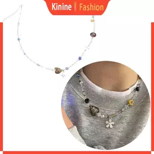 KIN Acrylic Hoa Mặt Dây Chuyền Vòng Cổ Pha Lê Lớp Sỏi Đính Hạt Vòng Cổ Dành Cho Nữ