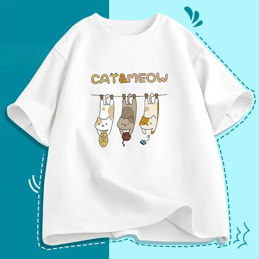 （Giao hàng 24h）Angela áo thun nữ form rộng unisex  In hình mèo hoạt hình Bông chất lượng cao 220gsm Local Brand