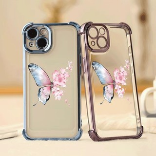 Ốp Điện Thoại Trong Suốt Chống Rơi Bốn Góc Cho OPPO A6 A5 Pro A5X A3X A5i A3 A3i A18 A38 A96 A76 A95 5G Vỏ Bảo Vệ Mạ Bướm