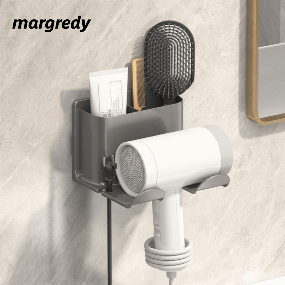 Giá lưu trữ máy sấy tóc MARGREDY, Giá đỡ máy sấy tóc tự dính có ngăn, Hộp sắp xếp máy sấy tóc treo tường đa năng di động