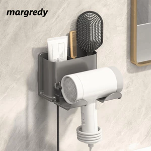 Giá lưu trữ máy sấy tóc MARGREDY, Giá đỡ máy sấy tóc tự dính có ngăn, Hộp sắp xếp máy sấy tóc treo tường đa năng di động