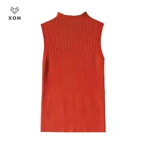 Áo thun vest mỏng dệt kim cổ cao không tay màu trơn, phù hợp nữ mùa hè