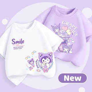 Áo thun ngắn tay Sanrio dễ thương với hình hoạt hình dành cho bé gái, thích hợp mặc ngoài.