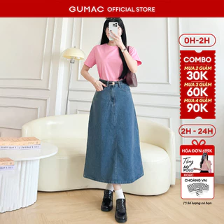 Chân váy jeans midi nữ Gmorning - GUMAC A dài denim dày dặn mềm mát thoải mái  YVJF01071