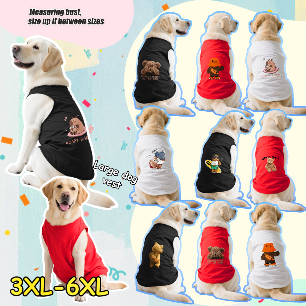 Áo ba lỗ lớn 3XL-6XL, cá heo, in hình gấu che mặt, vải thoải mái, chống nắng, khả năng thở và khả năng giặt máy, Thích hợp cho tất cả các giống chó lớn.