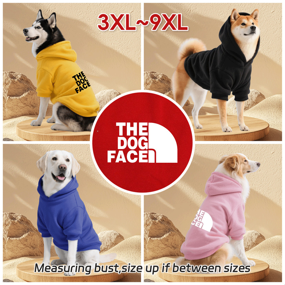 Áo Hoodie cho chó lớn 3XL-9XL, In mặt chó, kiểu áo chui đầu, Có 6 màu, Vải mềm, Thoải mái, thoáng khí, ấm áp, có thể giặt được, Thích hợp cho tất cả các giống chó lớn