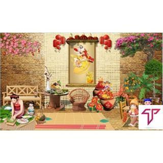 Trang Trí Lễ Tết, Phông Nền trang trí Tết truyền thống, Backdrop Tết, Backdrop chụp ảnh Tết 2026. Có size lớn