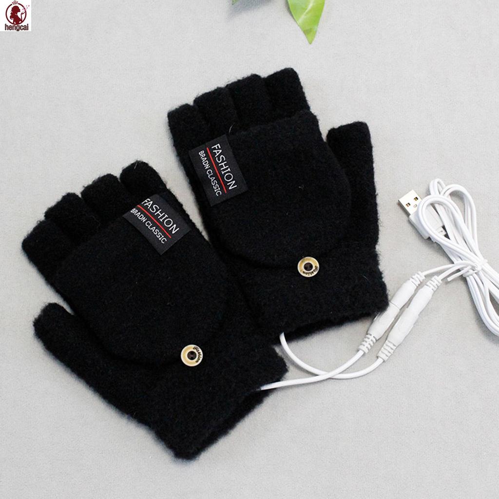 Găng tay sưởi ấm USB cho mùa đông, phù hợp với màn hình chạm, có nắp lật và sưởi ấm một mặt