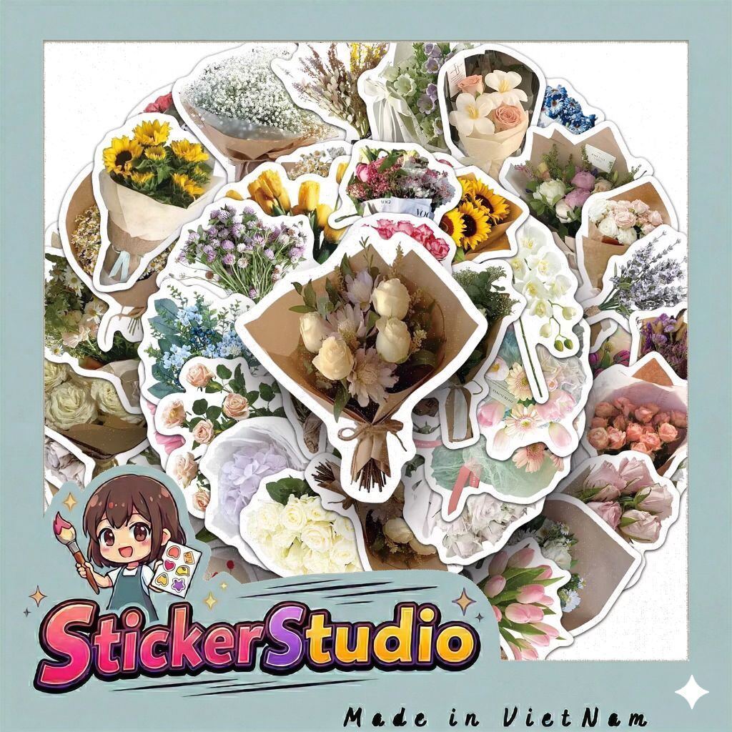 sticker bó hoa xinh tươi