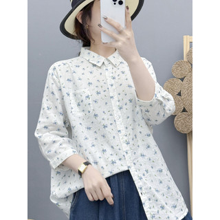 Áo Sơ Mi Nữ Sợi Cotton Cao Cấp 2026 Văn Học Mùa Hè Nhỏ Tươi Mục Vụ Hoa Trắng