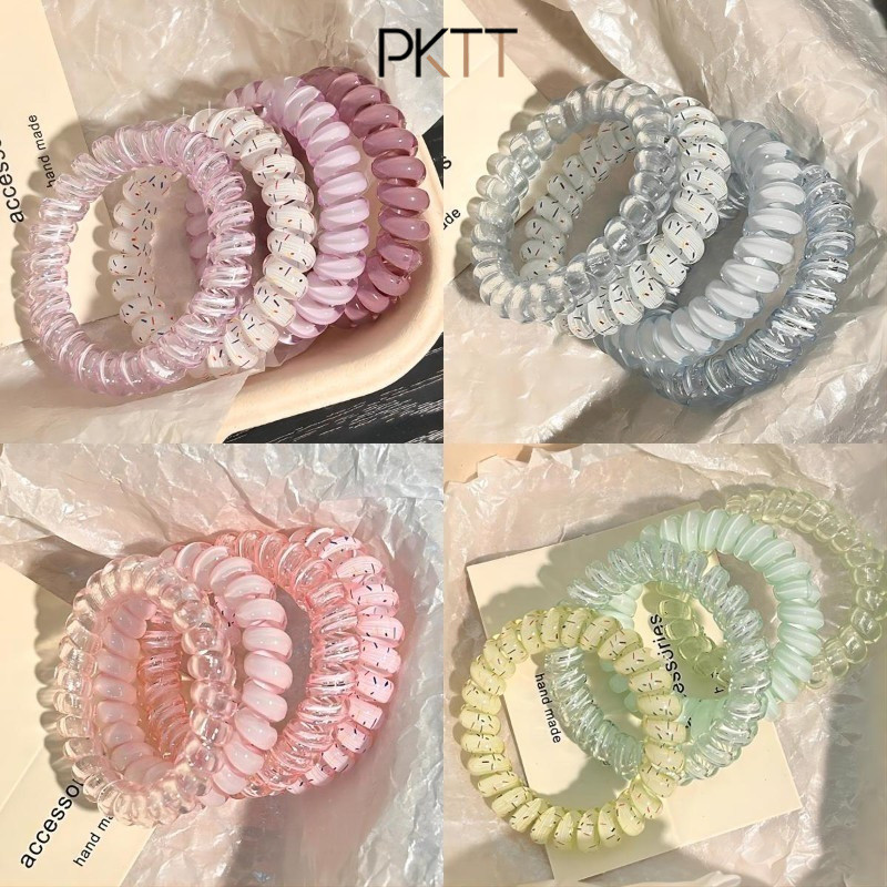COD Set 4 Dây Cột Tóc Lò Xo Nhiều Màu Sắc Dễ Thương Không Đau Tóc Phụ Kiện Tóc Cho Nữ Và Bé Gái PKTT