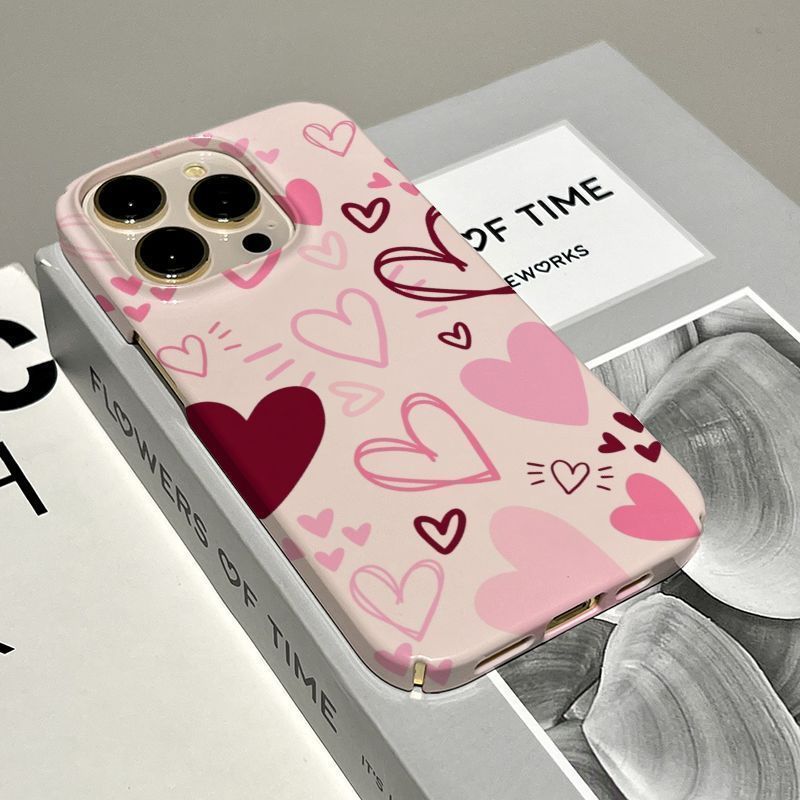 Ốp Điện Thoại Graffiti Trái Tim Tình Yêu QYJS Thích Hợp Cho IPhone 16 15 14 13 ProMax 12 PRO 17 AIR 11 7 8 PLUS XR XSMAX Ốp Lưng Cứng Niche Film Cao Cấp Phong Cách Mỏng