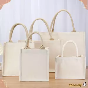 Túi Tote trống có thể gập lại, Túi vải vẽ tay DIY có thể gập lại, Túi đựng đồ đi lại hàng ngày màu be có thể tái sử dụng Túi xách