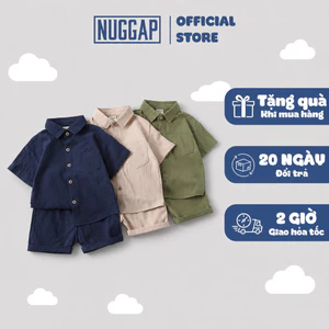 Bộ Bé Trai Đồ Bộ Bé Trai Áo Sơ Mi Cộc Tay Quần Short Cotton Mềm Mát Trơn Màu Lio Nuggap