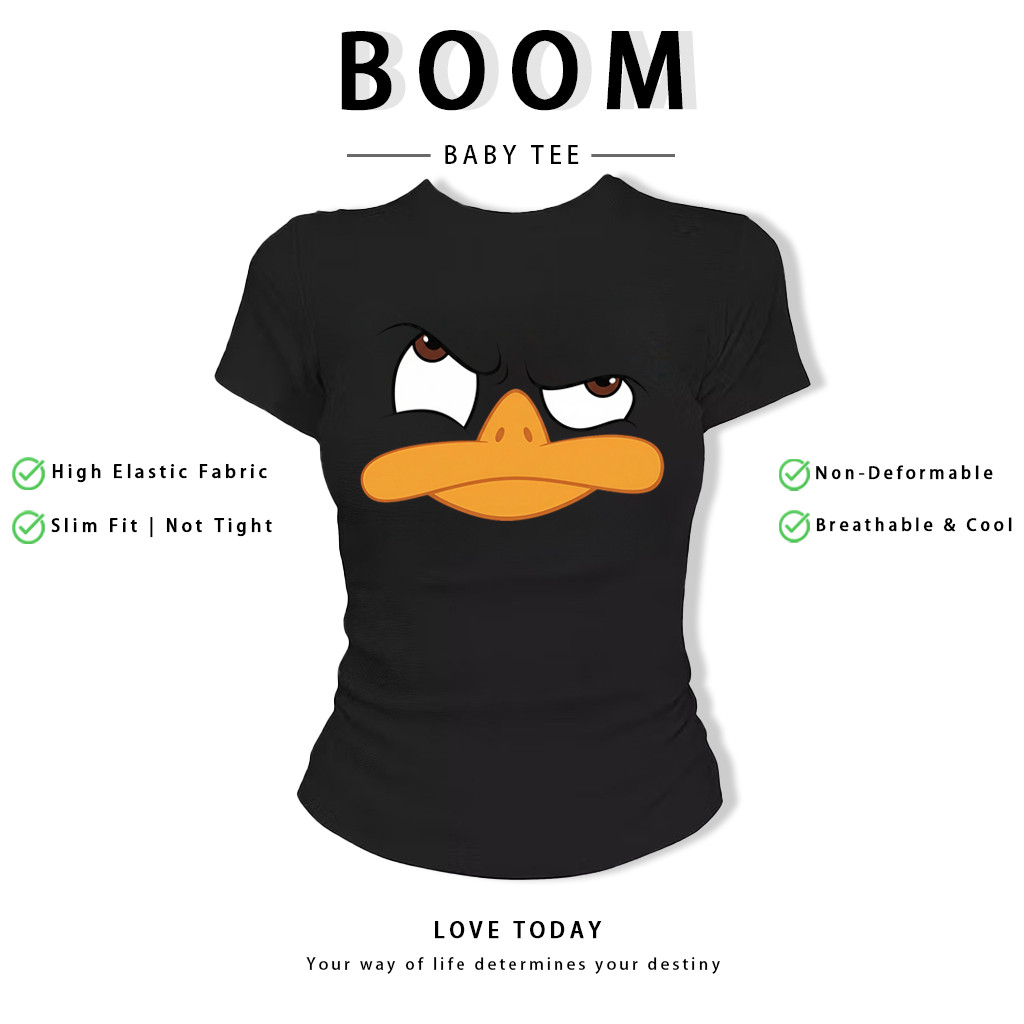 BOOM Áo Baby Tee Nữ Cotton Ôm Body-Áo Thun Ngắn Tay Y2K In Hình PhongCách Mùa Hè, Cổ Tròn Hàng Đầucách hàn quốc phongC63
